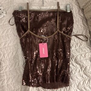 Edikted Brown Sequin Cami Top